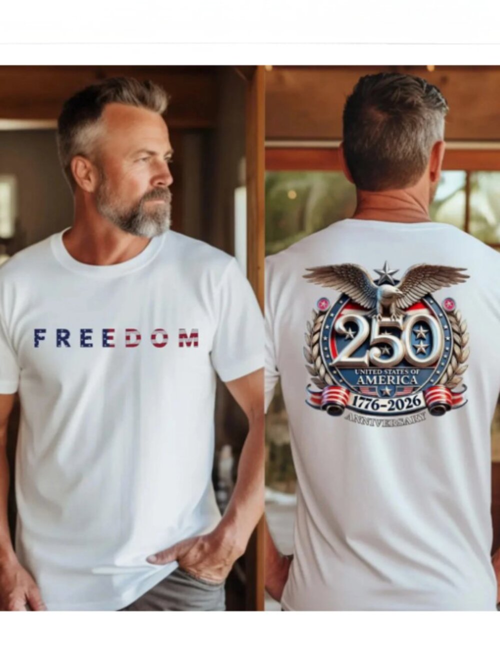 Vintage Freedom 250 Years Of America Tee Patriotic USA Eagle Shirt Y2K